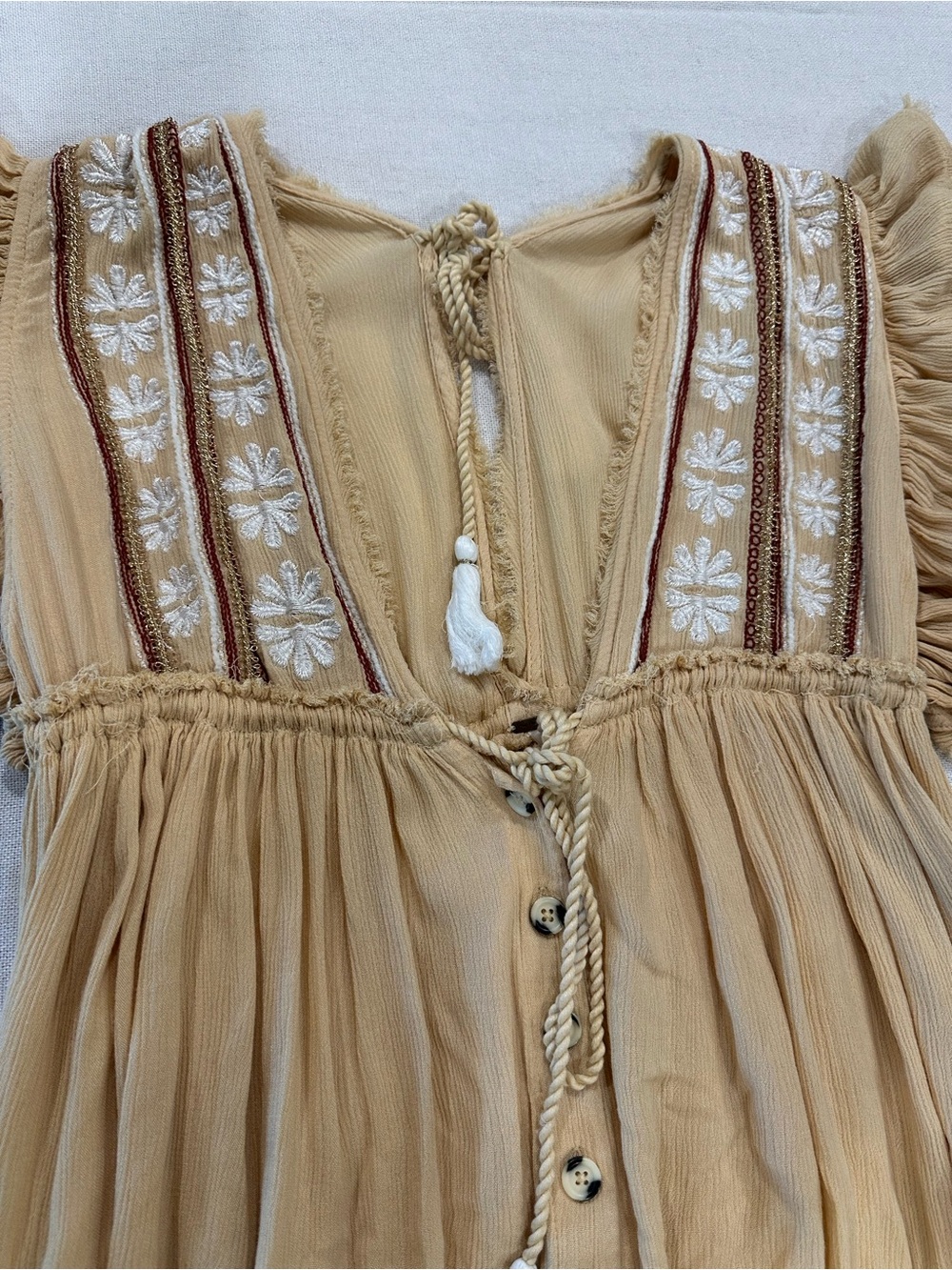 Free People Beige Cream Midi Dress with Embroidered Detail - Picture 2 of 3